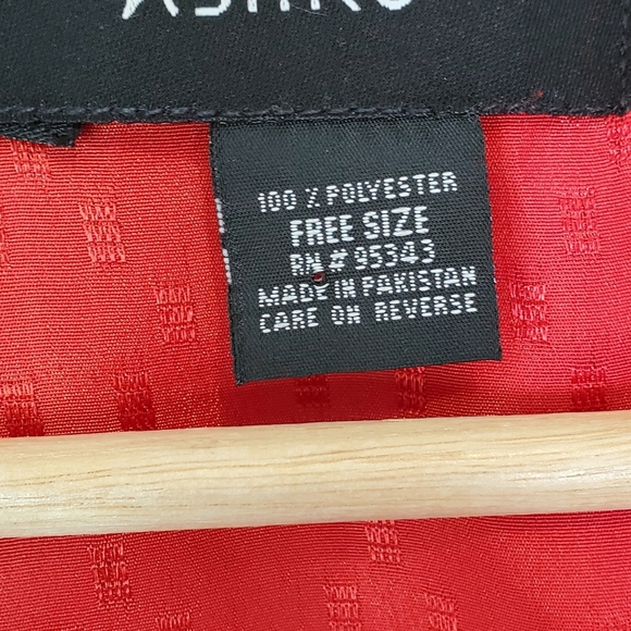 Asgro Red Textured Satin Kaftan with Gold Embroidery Boho Caftan Maxi Dress - Picture 5 of 9